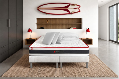 Pack lit complet 180x200 cm - Matelas + 2 Sommiers Blancs + 2 oreillers + Couette - Energy