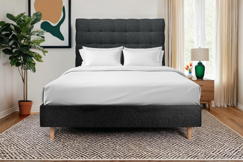 Tête de lit 200 cm Capitonnée - Tissu Bouclette Noir