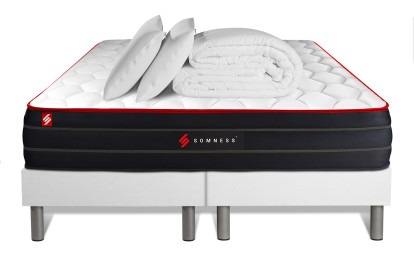 Pack lit complet 200x200 cm - Matelas + 2 Sommiers Blancs blancs  + 2 oreillers + Couette - Boost