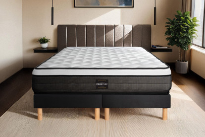 Ensemble Matelas Sommier 160x200 cm - 2 Sommiers Noirs - Suite