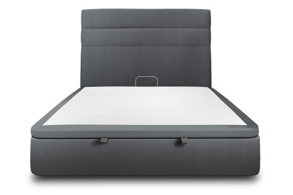 Lit coffre 140x190 cm avec Tête de lit à lignes - Tissu Velours Gris Anthracite