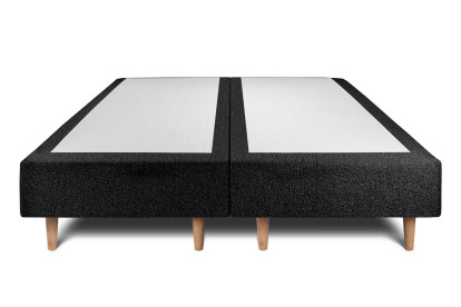 Lit 2x 100x200 cm - Sommier tapissier H35 cm + tête de lit tapissée - Tissu Bouclette Noir