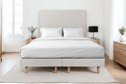 Lit 2x 80x200 cm - Sommier tapissier H29 cm + tête de lit tapissée - Tissu Velours Gris Clair