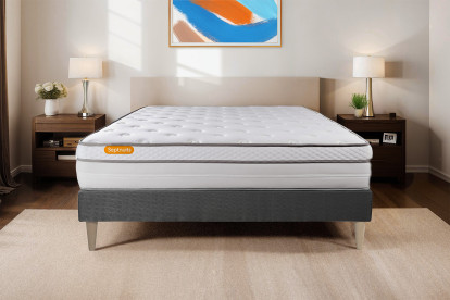Ensemble Matelas Sommier 140x190 cm - Sommier Gris (déjà monté) - Memo Luxe