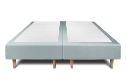 Lit 2x 90x200 cm - Sommier tapissier H35 cm + tête de lit capitonnée - Tissu Velours Gris Bleuté