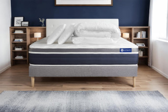 Pack lit complet 200x200 cm - Matelas + Sommier Gris (en kit) + 2 oreillers + Couette - Actilatex Confort