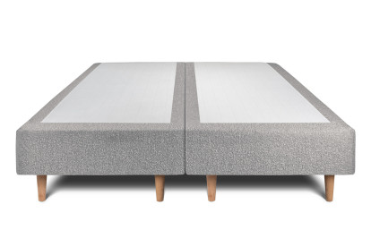 Lit 2x 90x200 cm - Sommier tapissier H35 cm + tête de lit à lignes - Tissu Bouclette Gris
