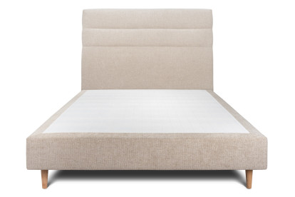 Lit 140x200 cm - Sommier tapissier H35 cm + tête de lit à lignes - Tissu Toile natté Beige Brun