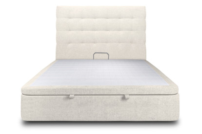 Lit coffre 160x200 cm avec Tête de lit capitonnée - Tissu Toile natté Beige Clair