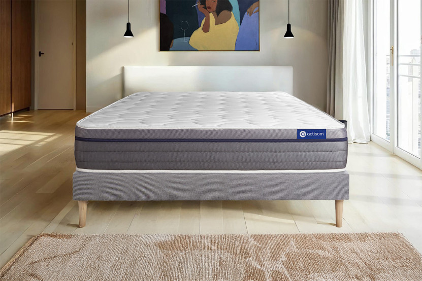 Ensemble Matelas Sommier 140x190 cm - Sommier Gris (en kit) - ActiMemo Zen
