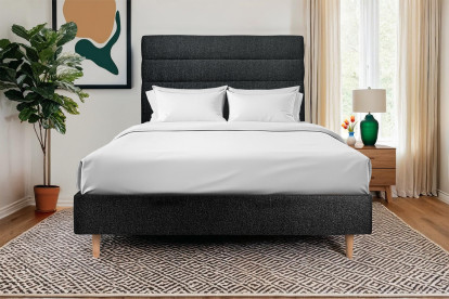 Tête de lit 160 cm Lignes - Tissu Bouclette Noir