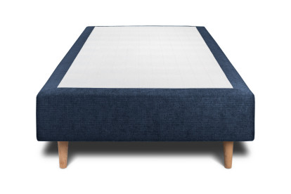 Lit 90x200 cm - Sommier tapissier H35 cm + tête de lit tapissée - Tissu Toile natté Bleu Océan