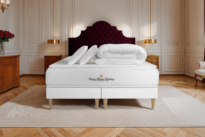 Pack lit complet 160x200 cm - Matelas + 2 Sommiers Blancs + 2 oreillers + Couette - George V