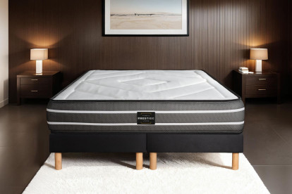 Ensemble Matelas Sommier 200x200 cm - 2 Sommiers Noirs (déjà monté) - Exclusive