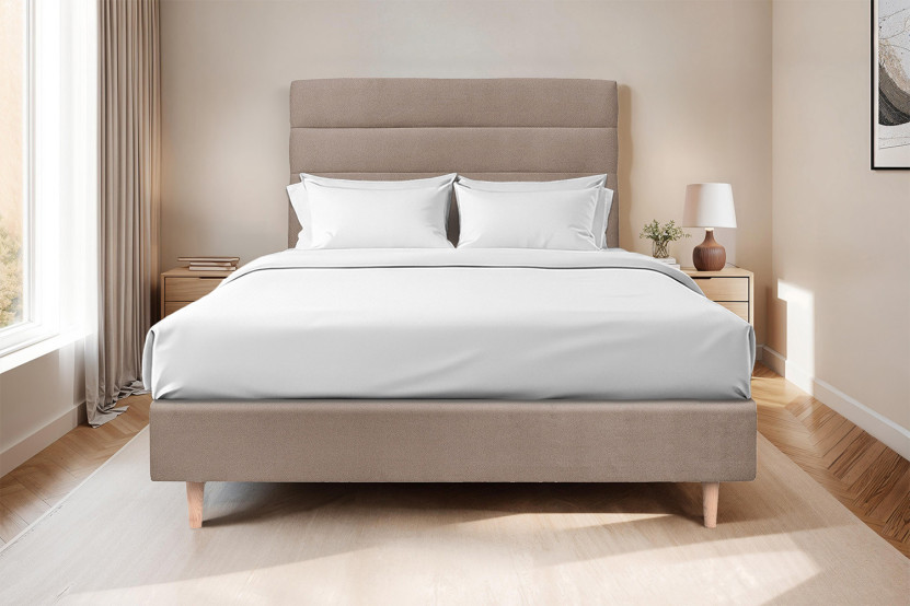 Tête de lit 160 cm Lignes - Tissu Velours Taupe