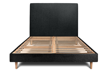Lit 150x200 cm - Sommier à lattes H29 cm + tête de lit tapissée - Tissu Bouclette Noir