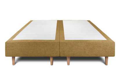 Lit 2x 80x200 cm - Sommier tapissier H35 cm + tête de lit à lignes - Tissu Toile natté Jaune