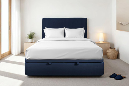 Sommier Coffre 140x190 cm - Velours - Bleu océan