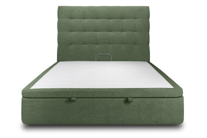 Lit coffre 160x200 cm avec Tête de lit capitonnée - Tissu Toile natté Vert Kaki