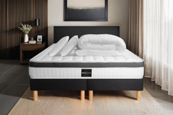 Pack lit complet 160x200 cm - Matelas + 2 Sommiers noirs + 2 oreillers + Couette - Supérieur