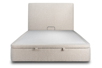Lit coffre 140x200 cm avec Tête de lit tapissée - Tissu Bouclette Beige Clair