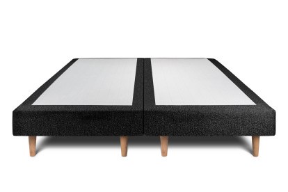 Lit 2x 100x200 cm - Sommier tapissier H29 cm + tête de lit tapissée - Tissu Bouclette Noir