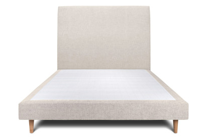 Lit 140x190 cm - Sommier tapissier H29 cm + tête de lit tapissée - Tissu Toile natté Beige Clair