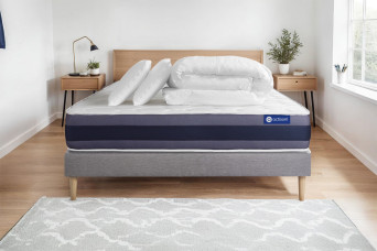Pack lit complet 180x200 cm - Matelas + Sommier Gris (en kit) + 2 oreillers + Couette - Actilatex Morpho