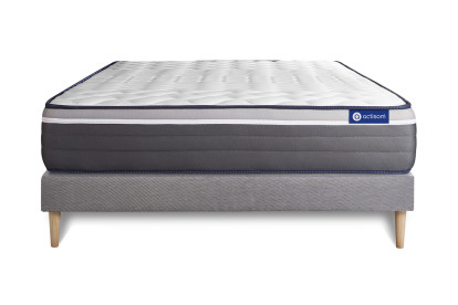 Ensemble Matelas Sommier 160x200 cm - Sommier Gris (en kit) - ActiMemo Plus