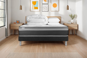 Pack lit complet 200x200 cm - Matelas + Sommier Noir (en kit) + 2 oreillers + Couette - Vital Care Pack lit complet 200x200 cm - Matelas + Sommier Noir (en kit) + 2 oreillers + Couette - Vital Care