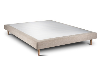 Lit 135x190 cm - Sommier tapissier H29 cm + tête de lit à lignes - Tissu Toile natté Beige Brun