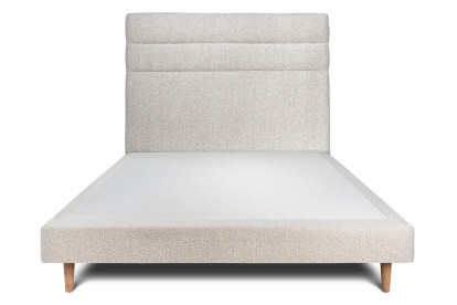 Lit 140x200 cm - Sommier tapissier H29 cm + tête de lit à lignes - Tissu Bouclette Beige Clair