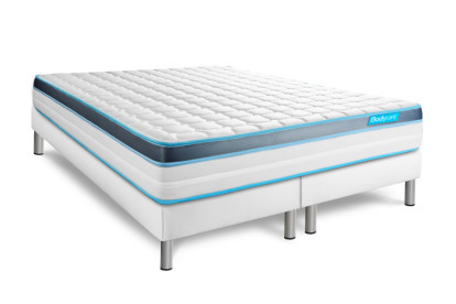 Pack lit complet 160x200 cm - Matelas + 2 Sommiers Blancs + 2 oreillers + Couette - Perform