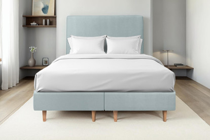 Lit 2x 80x200 cm - Sommier tapissier H35 cm + tête de lit tapissée - Tissu Velours Gris Bleuté
