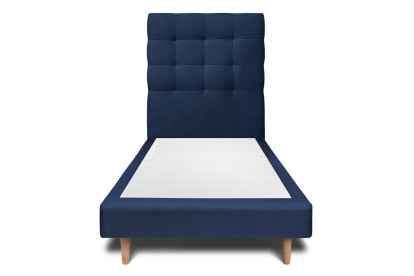 Lit 90x200 cm - Sommier tapissier H29 cm + tête de lit capitonnée - Tissu Velours Bleu Océan