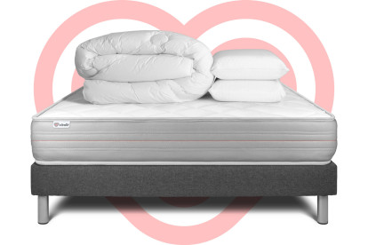 Pack lit complet 200x200 cm - Matelas + Sommier Gris (en kit) + 2 oreillers + Couette - Vitalmemo