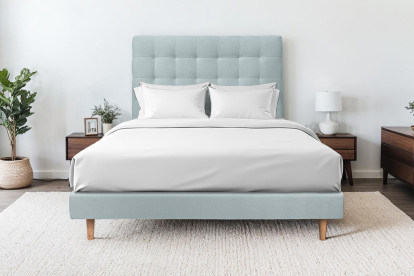 Lit 150x200 cm - Sommier tapissier H29 cm + tête de lit capitonnée - Tissu Velours Gris Bleuté