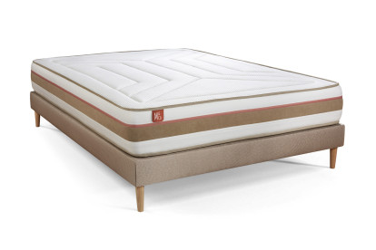 Ensemble Matelas Sommier 200x200 cm - Sommier Beige (en kit) - Le Tendre