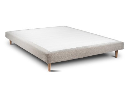 Lit 150x200 cm - Sommier tapissier H29 cm + tête de lit à lignes - Tissu Bouclette Beige Clair