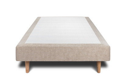 Lit 90x190 cm - Sommier tapissier H29 cm + tête de lit capitonnée - Tissu Toile natté Beige Brun