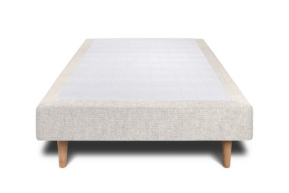Lit 90x200 cm - Sommier tapissier H29 cm + tête de lit capitonnée - Tissu Toile natté Beige Clair