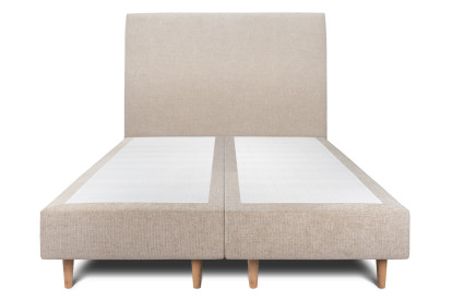 Lit 2x 90x200 cm - Sommier tapissier H35 cm + tête de lit tapissée - Tissu Toile natté Beige Brun