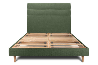 Lit 135x190 cm - Sommier à lattes H29 cm + tête de lit à lignes - Tissu Toile natté Vert Kaki