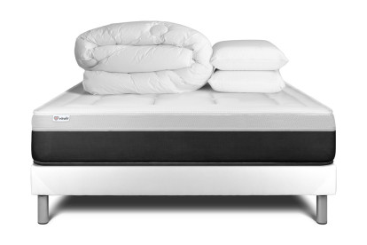 Pack lit complet 140x200 cm - Matelas + Sommier Blanc (en kit) + 2 oreillers + Couette - Vital Form