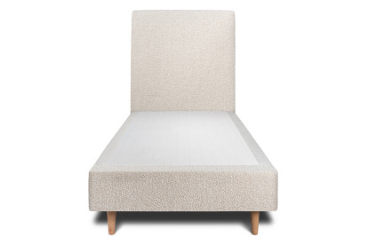 Lit 90x200 cm - Sommier tapissier H35 cm + tête de lit tapissée - Tissu Bouclette Beige Clair