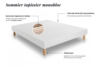 Ensemble Matelas Sommier 140x190 cm - Sommier Blanc (déjà monté) - Privilège