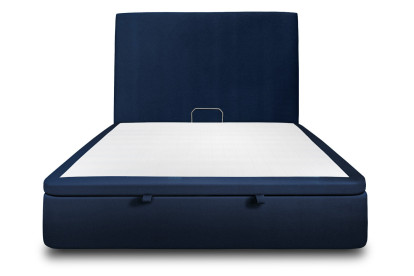 Lit coffre 140x190 cm avec Tête de lit tapissée - Tissu Velours Bleu Océan