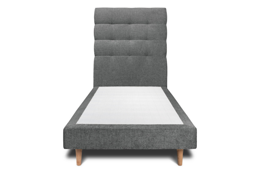 Lit 90x190 cm avec Tête de lit capitonnée - Tissu Toile natté