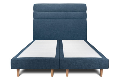 Lit 2x 80x200 cm - Sommier tapissier H29 cm + tête de lit à lignes - Tissu Toile natté Bleu Océan