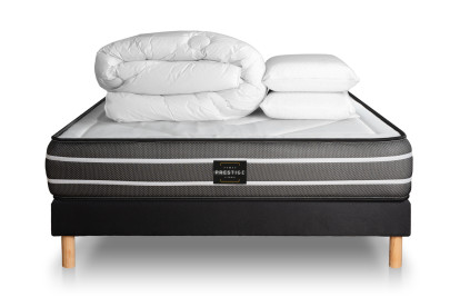 Pack lit complet 140x190 cm - Matelas + Sommier Noir + 2 oreillers + Couette - Exclusive